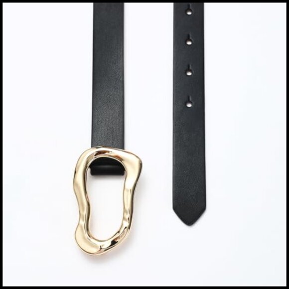 Synthetic Leather Belt with Gold Buckle for Jeans and Dresses
